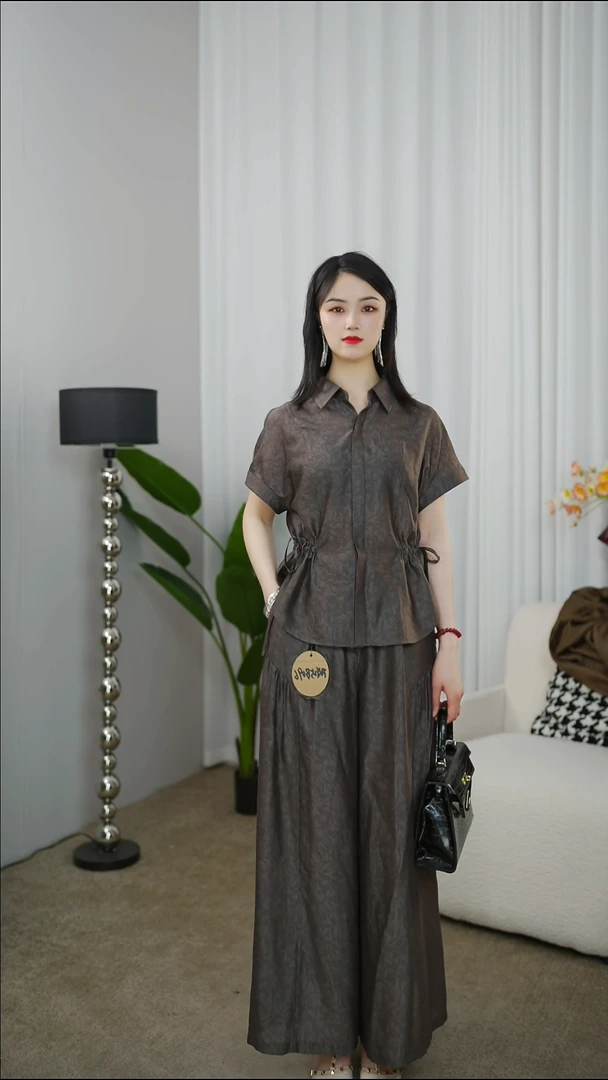 025夏季女装时尚圆领上衣休闲显瘦阔腿俩件套裤25B095