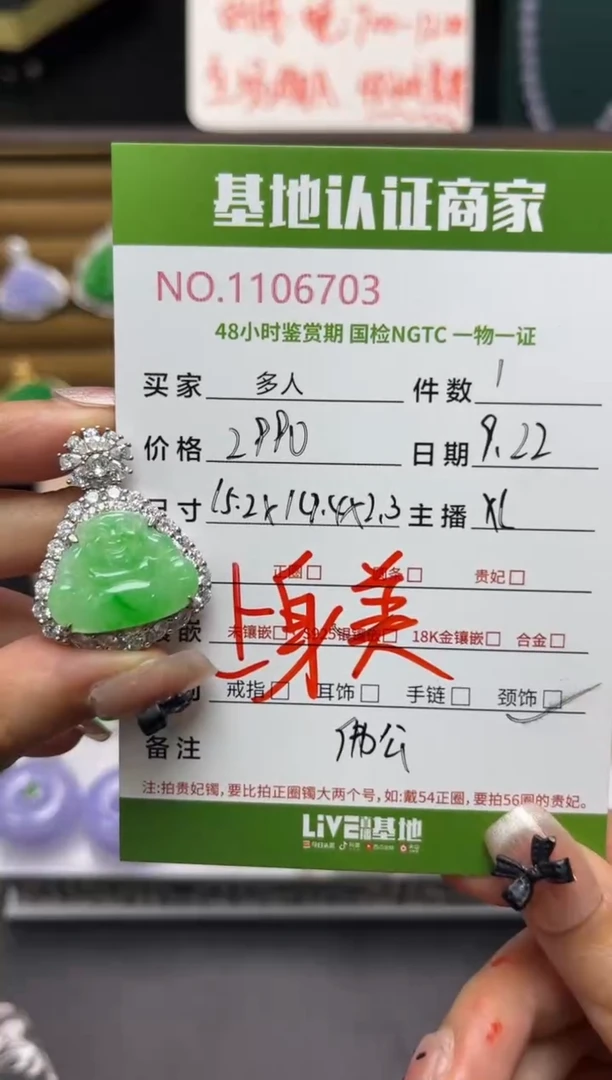 吊坠(不含链)银S925镶嵌翡翠多人