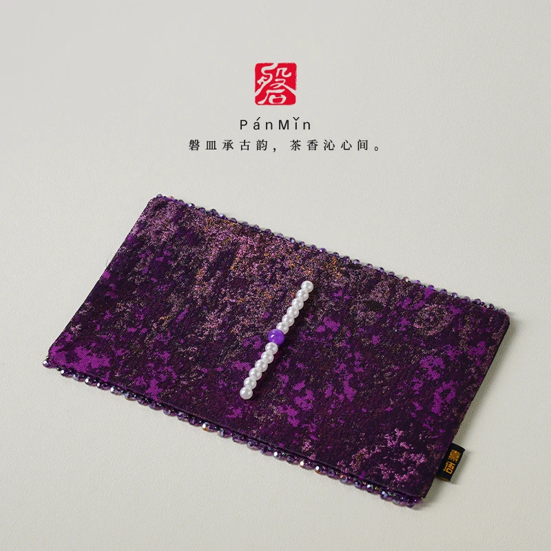 磐皿｜景德镇·熹语·紫阙云珠鎏金小茶席水钻干泡茶席中式复古布垫