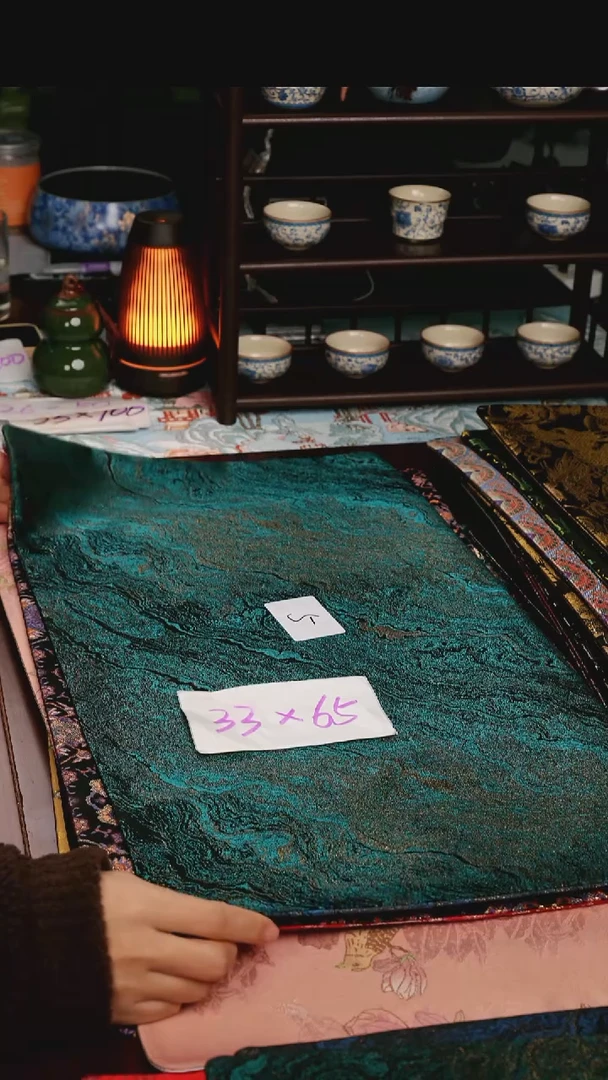 【福利鎏金蓝绿双面】中国风干泡织锦茶席33*65