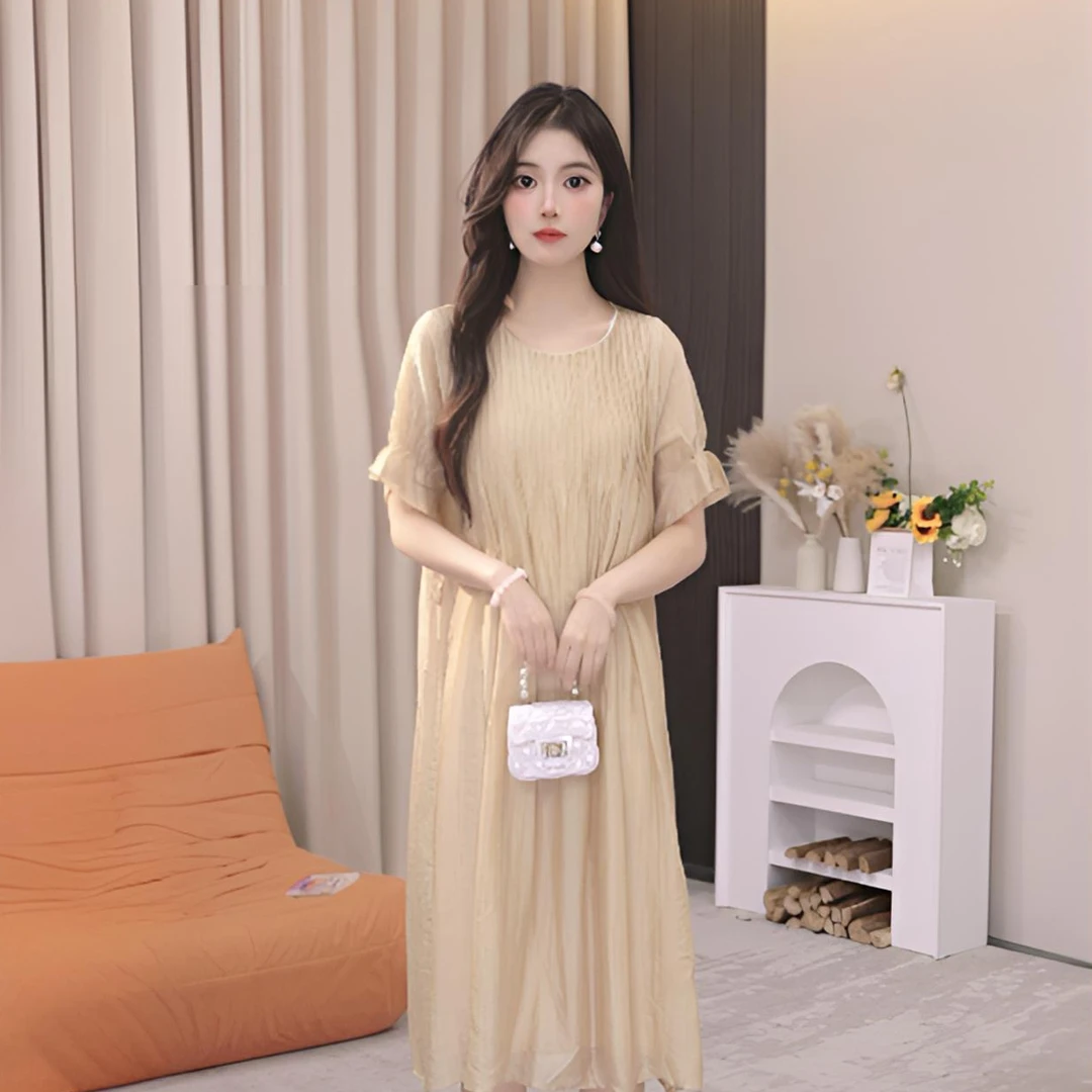 2025年夏季丝麻度假风连衣裙宽松显瘦气质法式长款裙子
