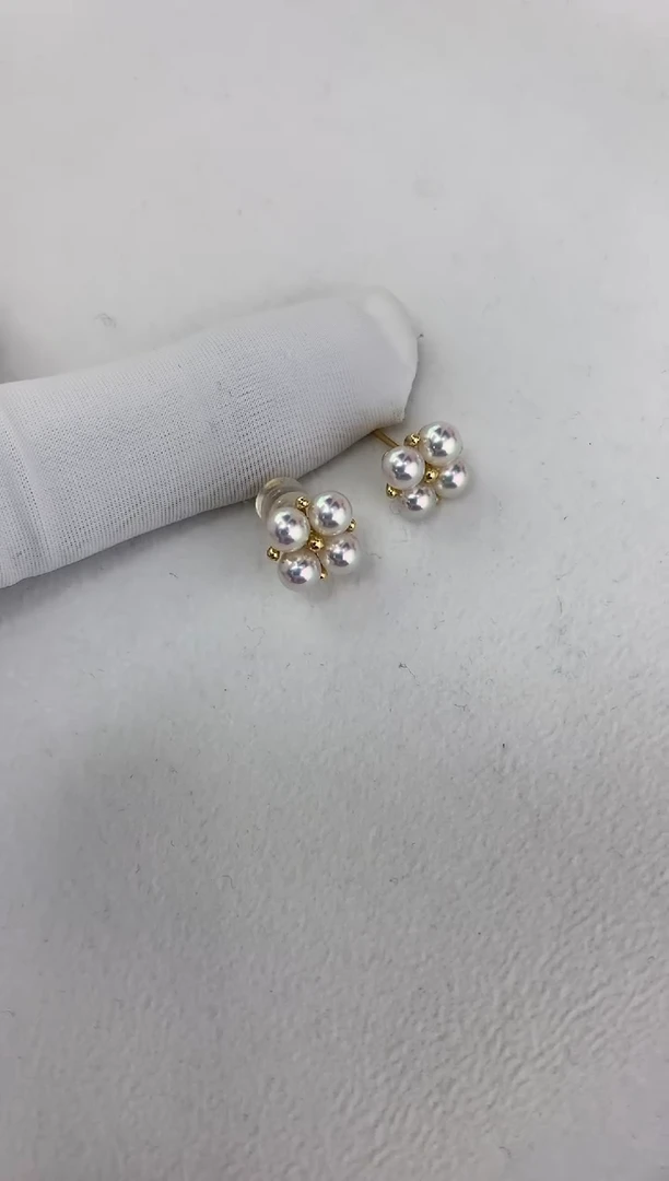 【闪购商品】海水珍珠耳饰18K金镶嵌四叶草耳钉4-4.5