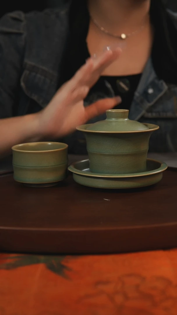杯子z*z竹节盖碗 竹节杯 柴烧全品一级 汝州原产地原矿仿古老釉