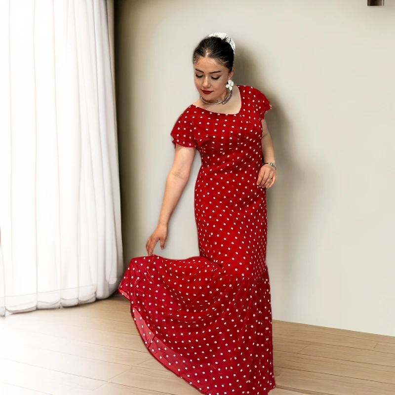 2025年新款泼点雪峰气质婆沙谈酒红公主裙