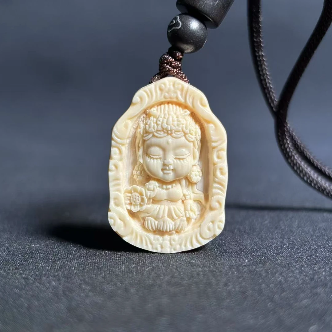 丰骨「猛犸象牙·度母」-MY11-19*28mm 冰料带皮吊坠