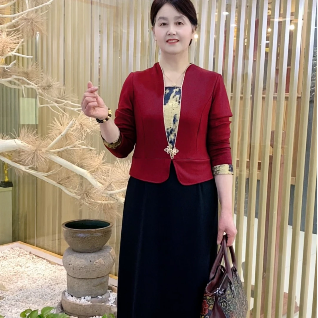 春季新款妈妈装时尚洋气显瘦气质百搭减龄长袖中长款拼接连衣裙