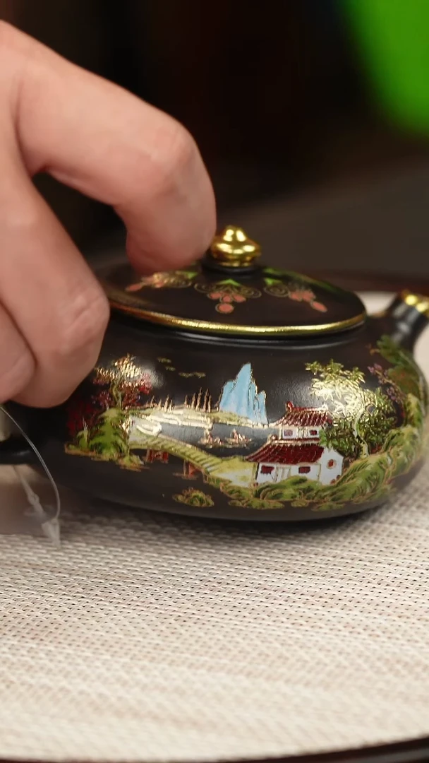 茶壶紫砂石黄 寒江 忆江南珐琅彩