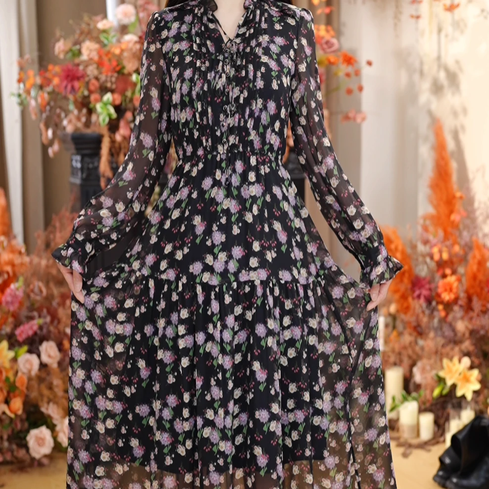 【LN】2025碎花时尚大码收腰显瘦遮肚子气质女装连衣裙-4C220