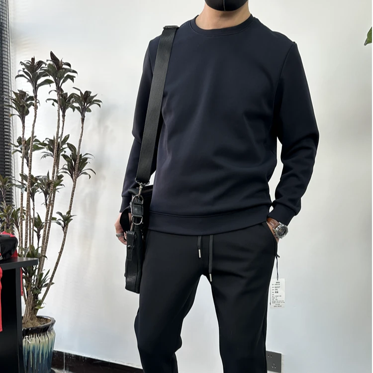 6228圆领卫衣男款打底长袖内搭纯色加绒加厚保暖宽松