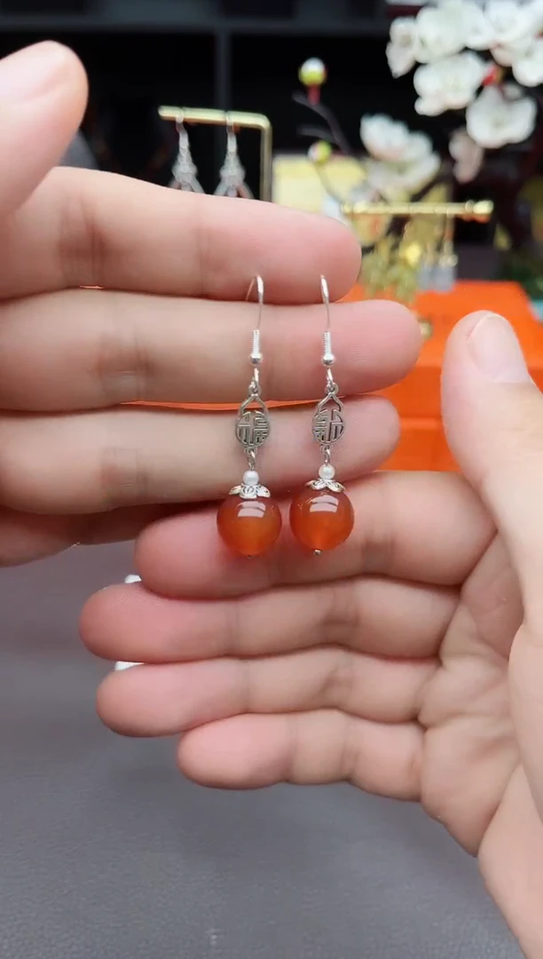 玛瑙/玉髓耳饰银S925镶嵌230000