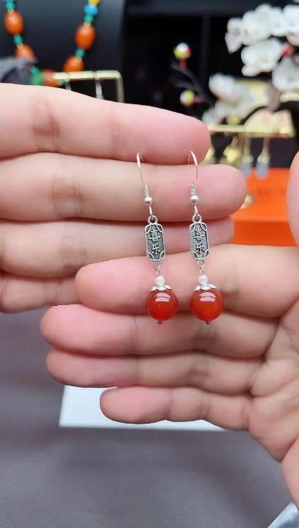 玛瑙/玉髓耳饰银S925镶嵌730000