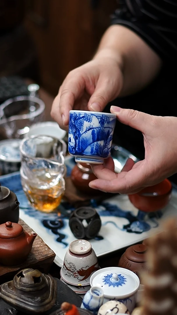 闪购11号 主人杯青花茶杯功夫茶道具