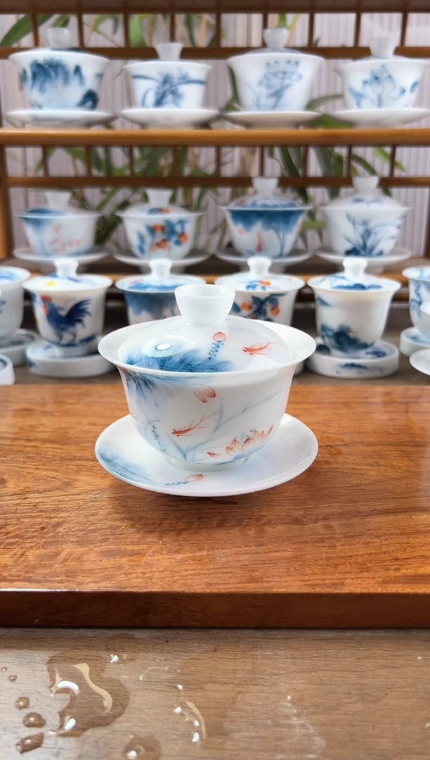 微瑕高冰蓝莲180ml三才盖碗