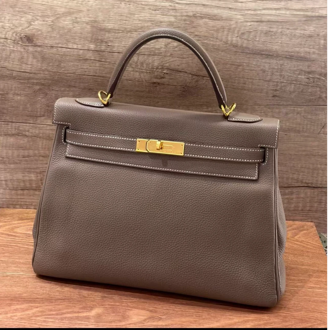99新 Hermes/爱马仕 爱马仕kelly32大象灰金扣P单肩包9396006