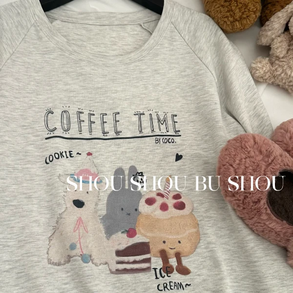 【瘦瘦】童趣乐园-春秋单色圆领插肩袖显瘦卡通印花长袖T S01250