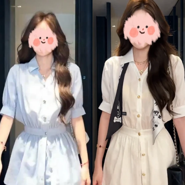 蓝色简约亚麻套装2025夏季度假旅游风丝巾上衣高腰短裤两件套松弛