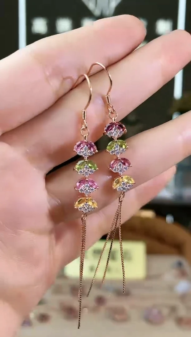 【闪购商品】碧玺耳饰银S925镶嵌耳饰