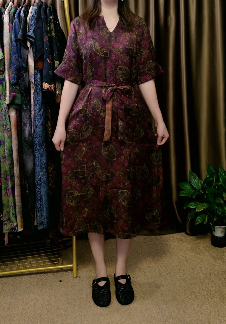 【紫锦】短袖常规长裙连衣裙连衣裙复古国风连衣裙2025新款爆款