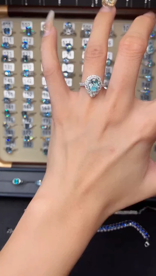 海蓝宝石戒指银S925镶嵌00