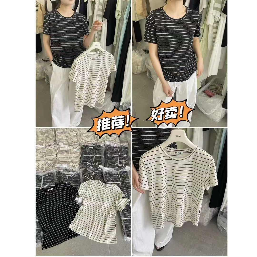 十三行TSD-夏季福秒圆领百搭条纹上衣短袖T恤#10268