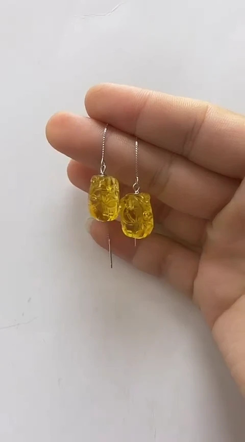 【闪购商品】琥珀裸石银S925镶嵌琥珀耳线