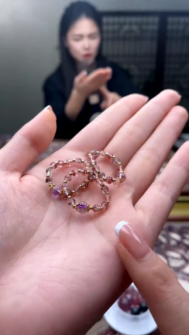 未镶嵌戒指水晶【迎迎甄选】超七金草莓戒指  多样性发一