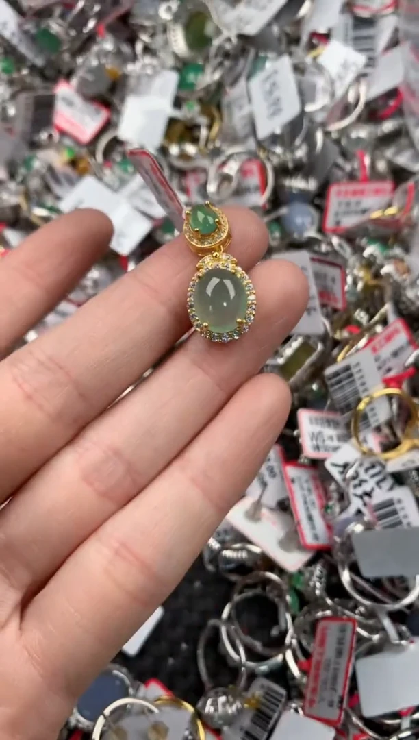 银S925镶嵌戒指翡翠666   1