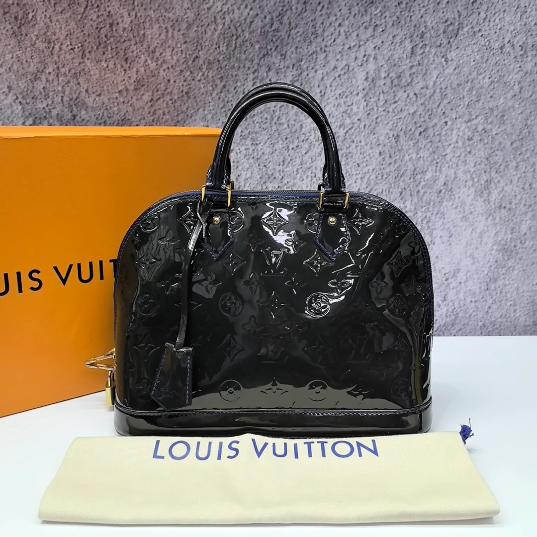 99新 LouisVuitton/路易威登 黑色漆皮手提包C1192750 0320