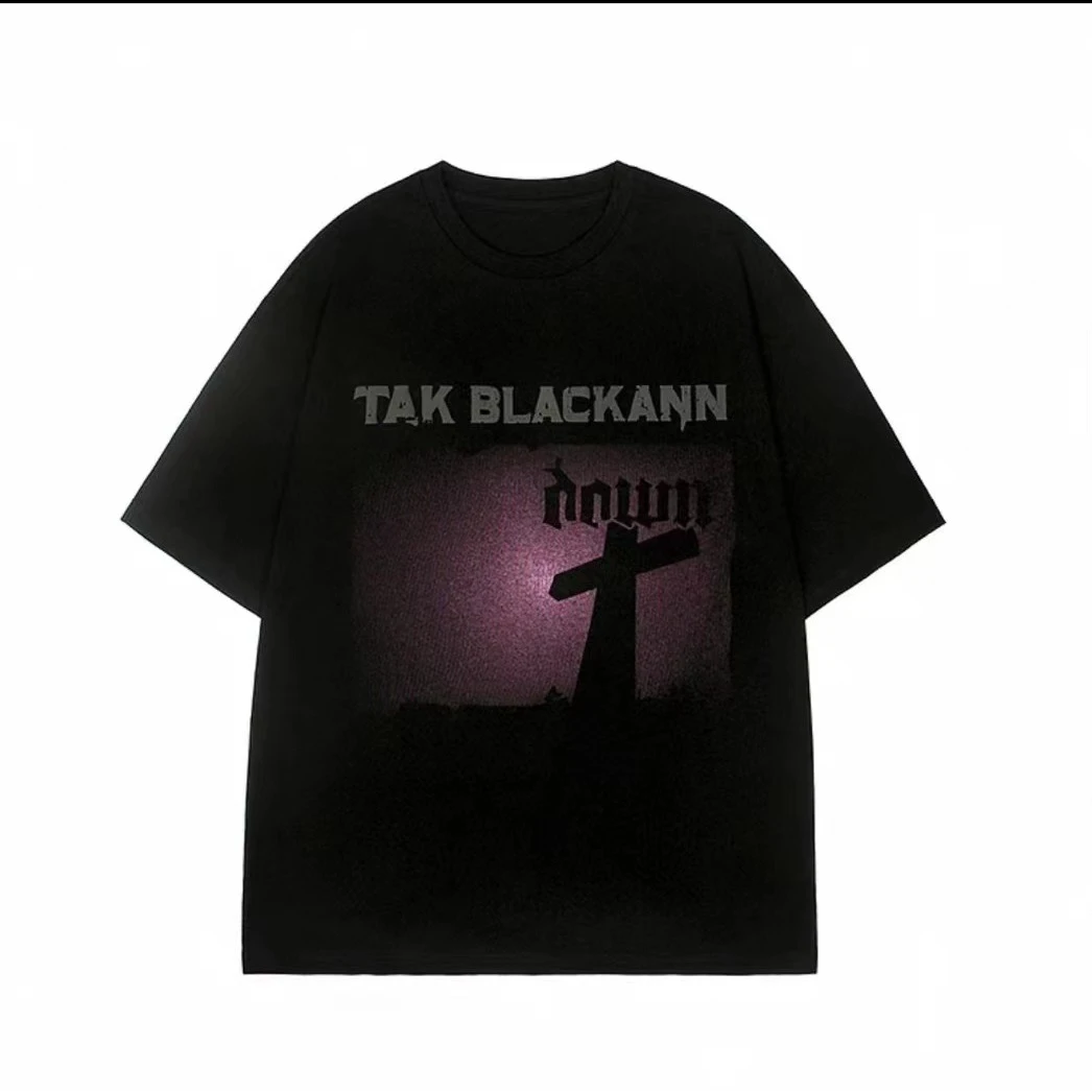 【小烈studio】休闲情侣夏季复古宽松潮流部队印花圆领T恤半袖上衣