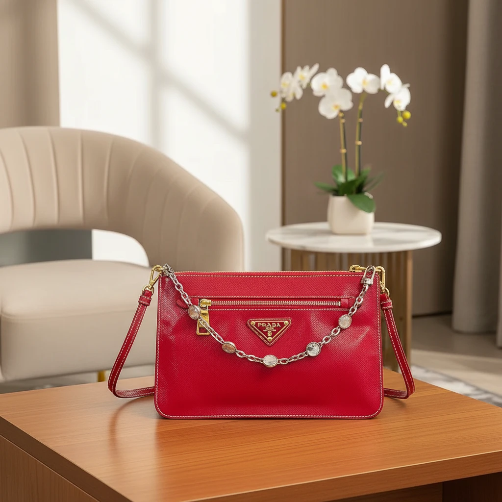 95新 Prada/普拉达   红色斜挎包 1803 7916