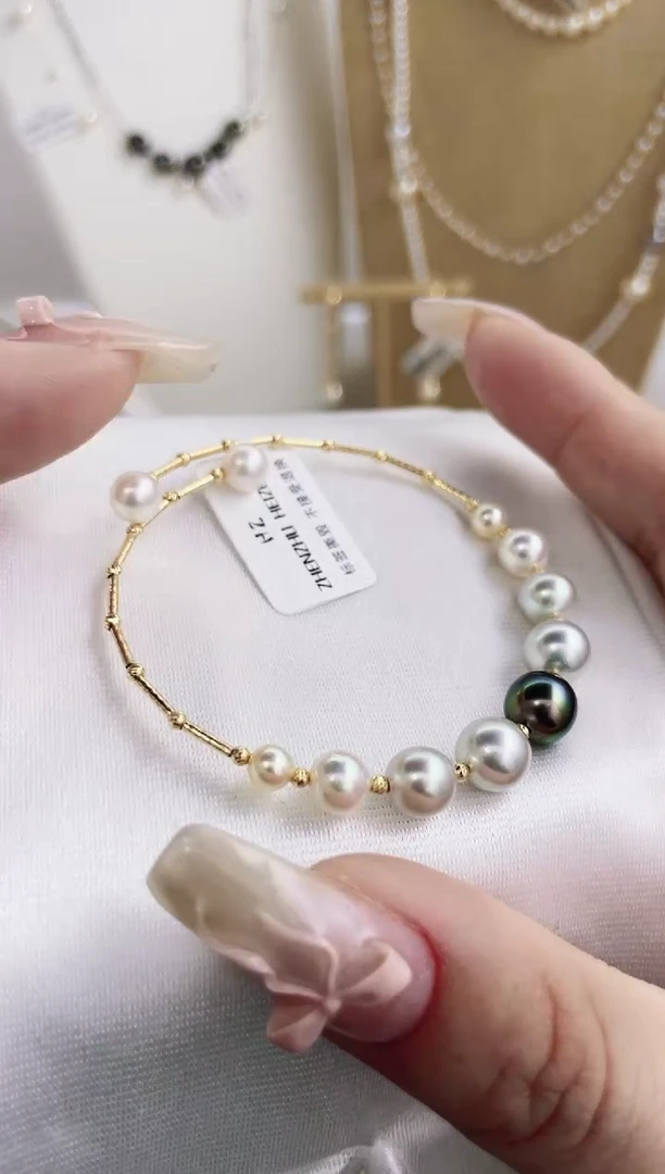 18K金镶嵌手镯海水珍珠多样性发其一