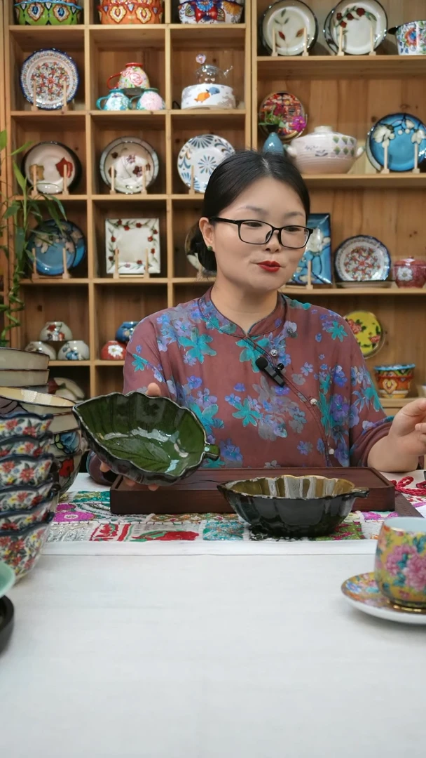 瓷片小可高温陶瓷餐具一组两只叶子