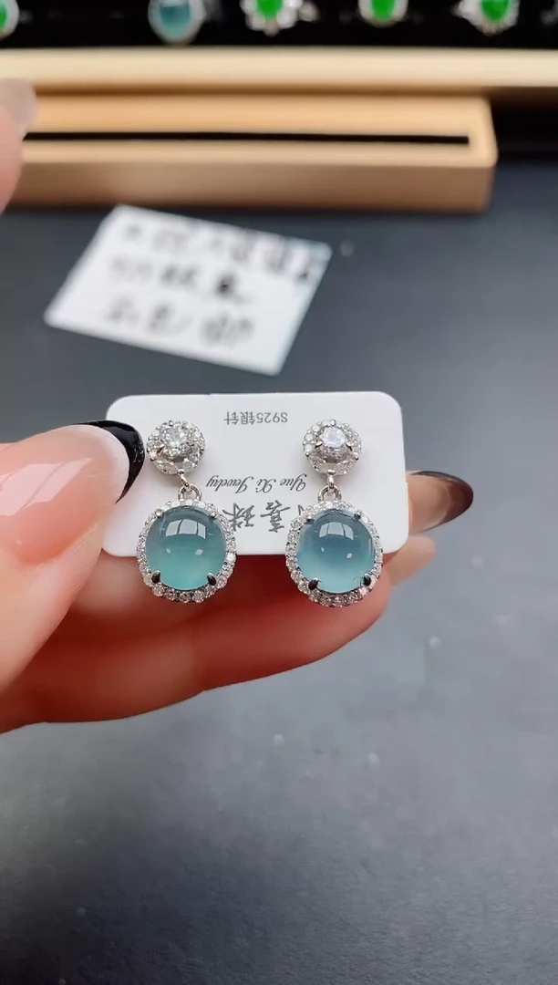 翡翠银S925镶嵌耳饰50800