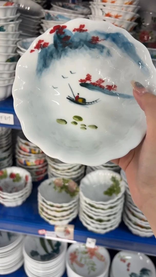 瓷片景德镇高温陶瓷食品级手绘釉中彩-花边碗