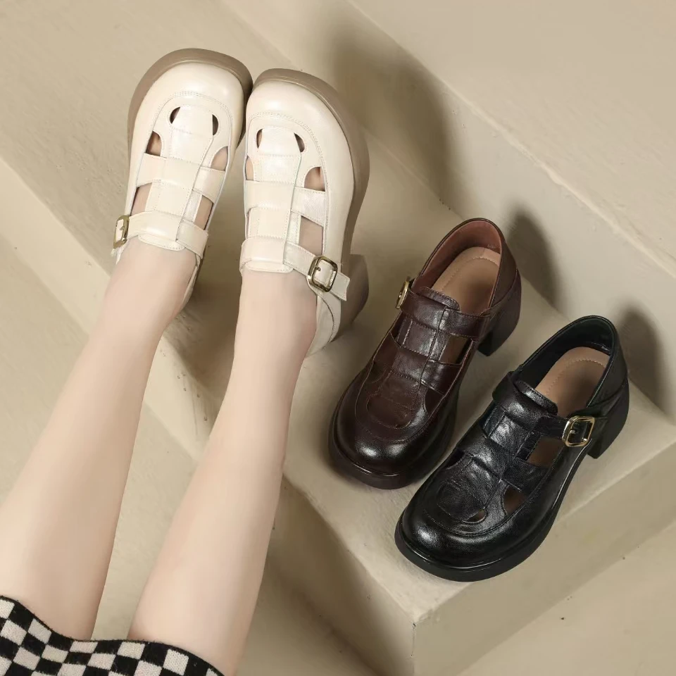 5287 轻厚底方扣凉鞋女 5.5cm舒适粗跟 夏季简约百搭款