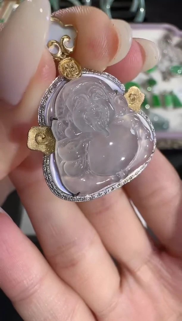 吊坠(不含链)18K金镶嵌翡翠【源头工厂】钻石镶嵌
