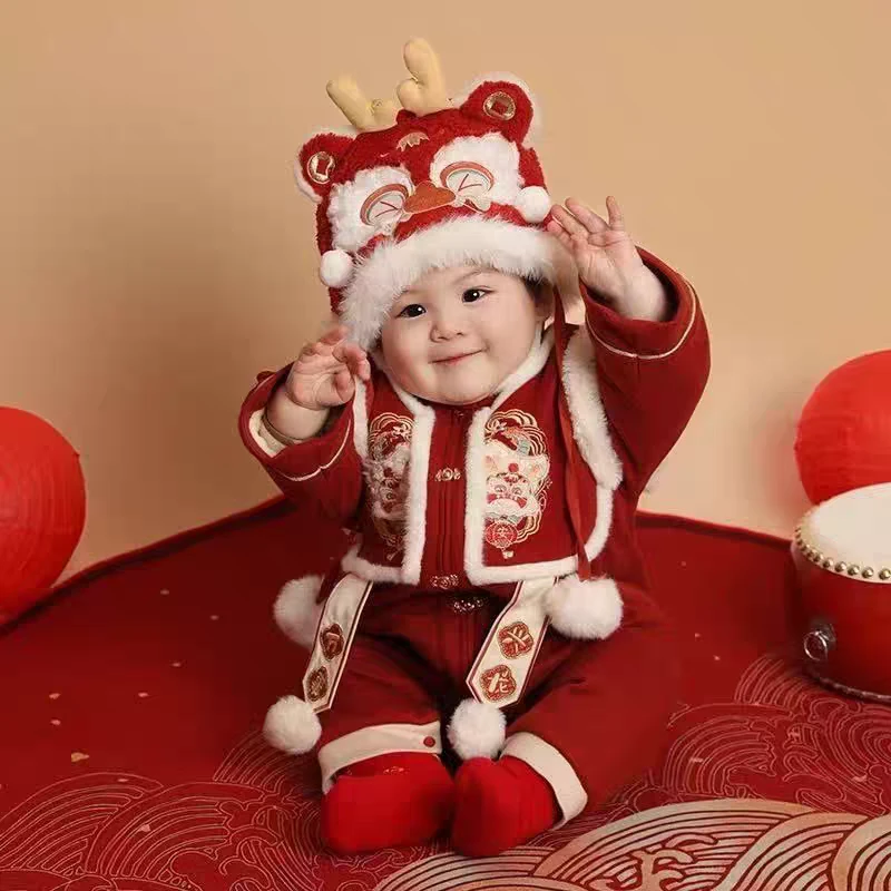 万事兴隆岁岁平安男女同款加绒加厚冬季外出服拜年