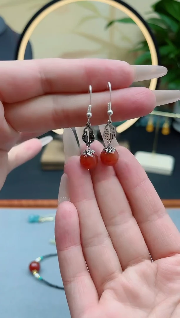 玛瑙/玉髓耳饰银S925镶嵌350