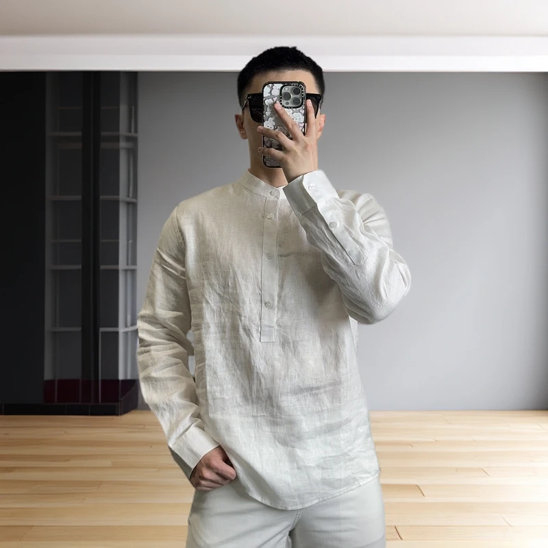古帝特尼百分百亚麻春夏新款男士不扎肉不透肉纯色衬衫GLW-77622