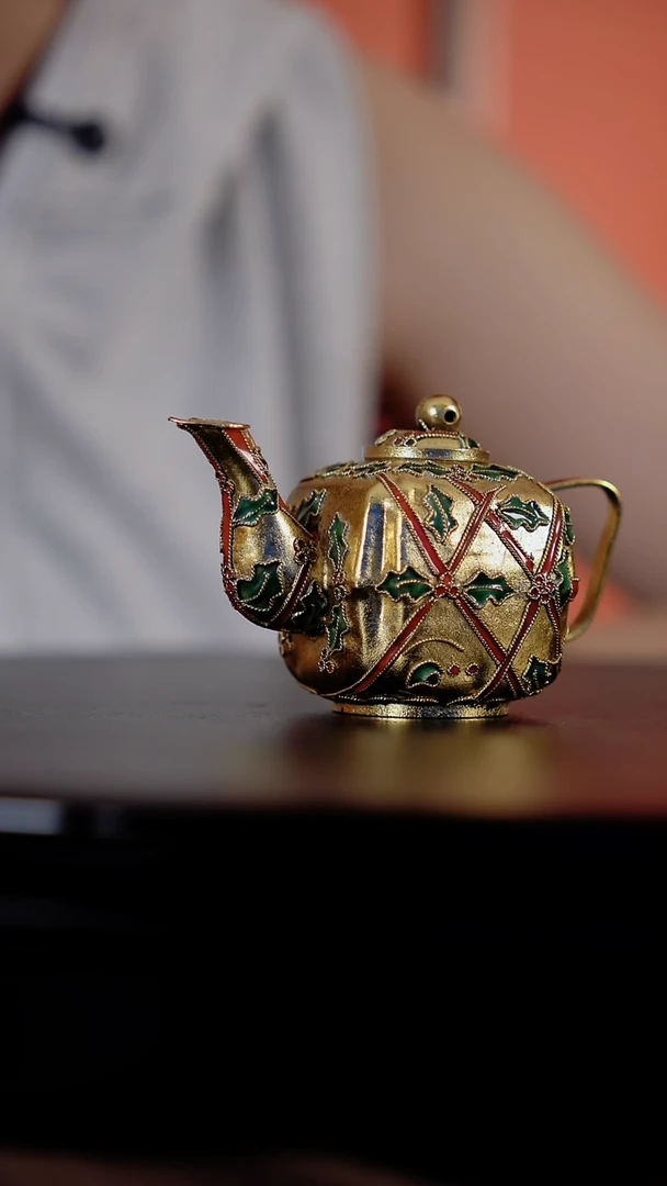 琉璃手工艺品茶壶摆件/茶宠 非遗珐琅 景泰蓝 金色