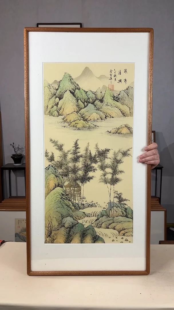 国画手绘*溪亭清兴*47*92cm带框发货