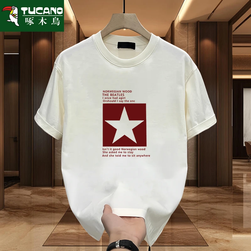 啄木鸟重磅纯棉短袖t恤男夏季休闲百搭潮流韩版ins全棉上衣体恤男