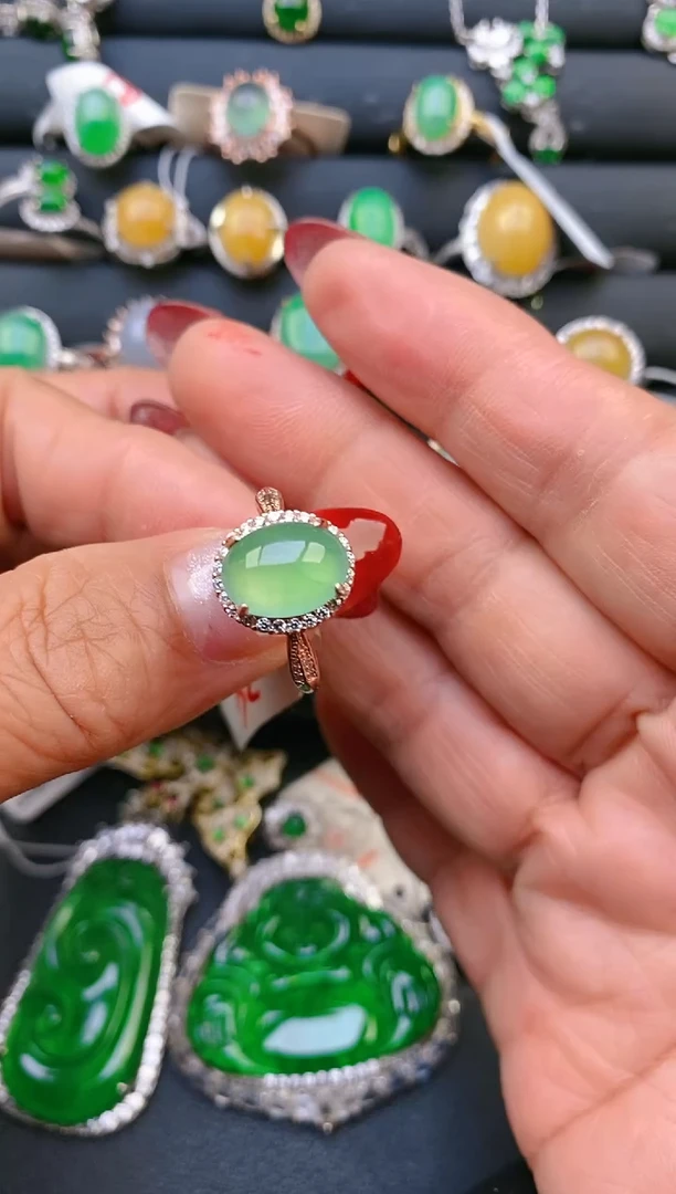 【闪购商品】翡翠戒指银S925镶嵌天然A货翡翠1