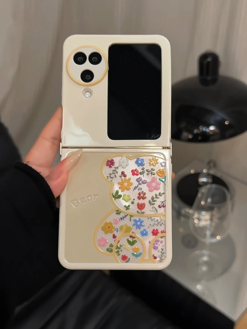 （OPPOFIND系列）碎花小熊折叠奶油适用OPPOfindn2/3flip手机壳防摔