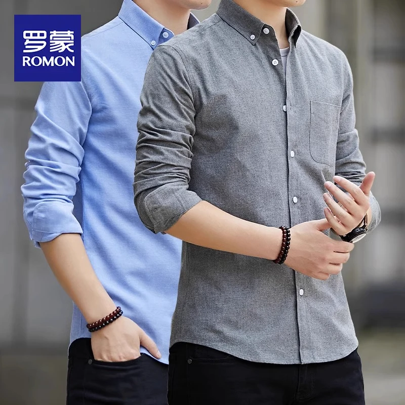 罗蒙春秋长袖衬衫男士修身显瘦高级感潮流百搭上衣商务风休闲衬衣