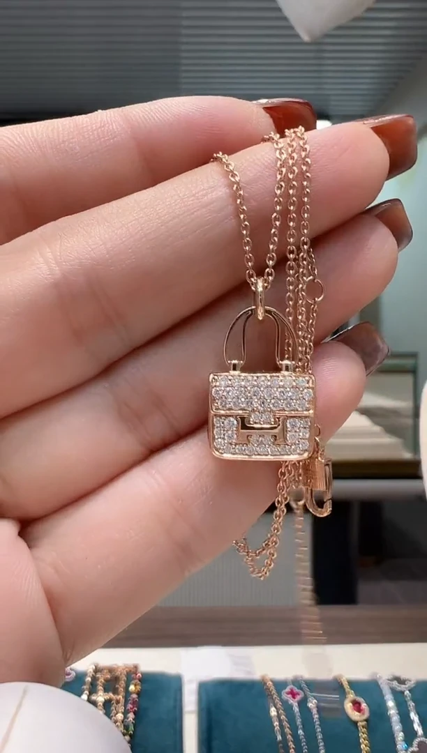 套链18K金镶嵌钻石满钻包包套链K红