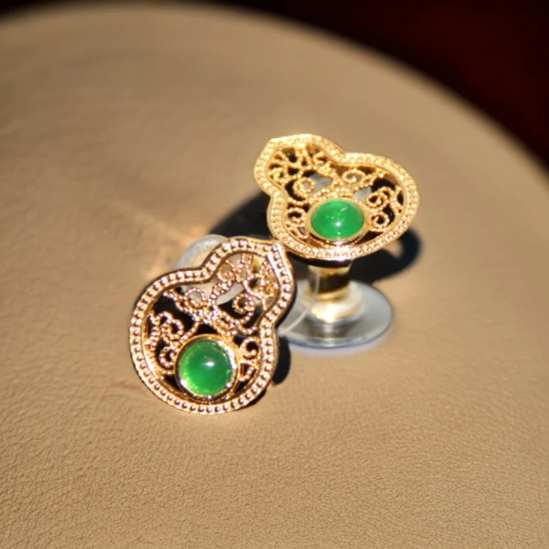 铜合金树脂耳饰 铜合金镀金花丝葫芦耳钉