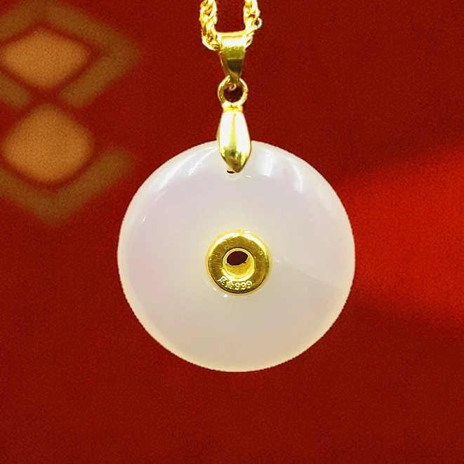 足金黄金真金平安扣玉髓吊坠-男女同款-多样性发货