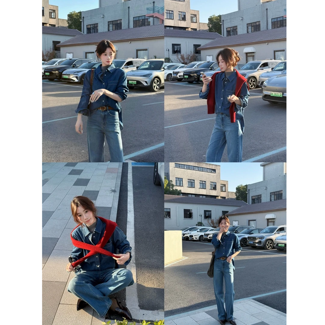 初棉 25秋冬【玫瑰的牛仔】时髦酵素环保复古牛仔衬衫 342604029