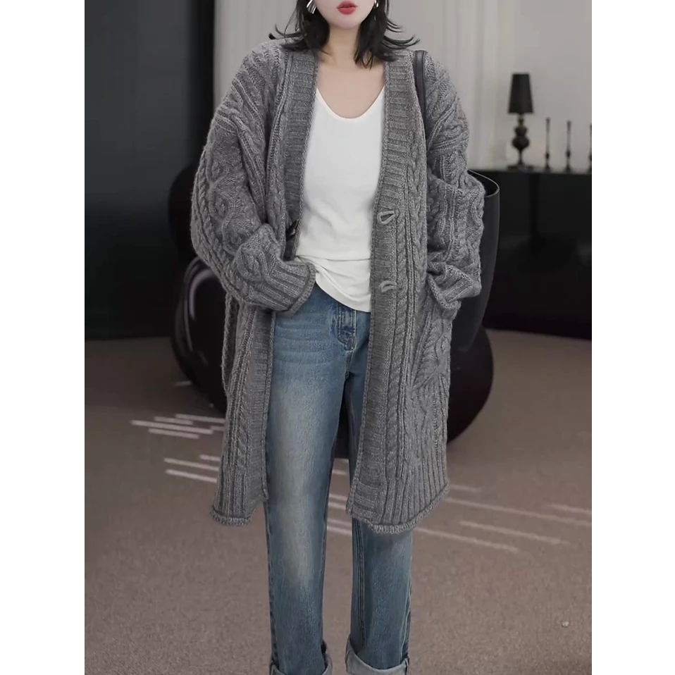 高端时尚针织外套女2025秋冬新款休闲百搭宽松显瘦减龄毛衣外套女